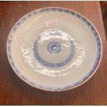 CHINESE BLUE & WHITE OPEN DISH WITH DESIGN TO RIM AND MIDDLE AND INCISED FLORAL MOTIFS TO INNER