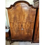 VINTAGE WALNUT QUARTER VENEER TWO DOOR WARDROBE ON RAISED LEGS