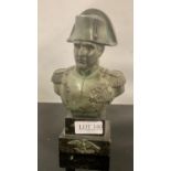 A BRASS BRONZE EFFECT BUST OF NAPOLEON ON MARBLE BASE WITH EAGLE