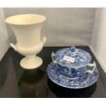 Vintage Wedgwood Etruria Barlaston Fluted Vase, and a Copeland Spode Italian Covered Chocolate cup