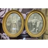 TWO OVAL GILTFRAMED MINIATURES ONE DEPICTING A GENTLEMAN, THE OTHER A LADY PROBABLY VICTORIAN