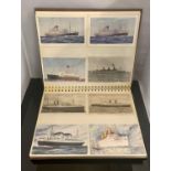 LARGE ALBUM OF VINTAGE POSTCARDS OF MERCHANT SHIPPING INC. WHITESTAR LINE AND CUNARD (APPROX 88