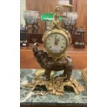 A REPRODUCTION LOUIS XV DRUM CLOCK ON A BRONZE ELEPHANT WITH FIGURE HOLDING A PARASOL, WHITE