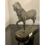 SPELTER FIGURE OF A HORSE ON WOODEN PLINTH