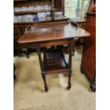 A MAHOGANY TRAY TOP TROLLEY WITH UNDERSHELF, ON CASTERS