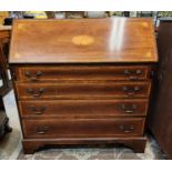 MAHOGANY FALL FRONT BUREAU WITH BOXWOOD STRINGING AND INLAID CONCH SHELL DESIGN TO LID - ABOVE 4