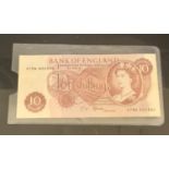 BANK OF ENGLAND 10 SHILLING NOTE: J S FFORDE NO. A79N 602490 FAIR/TO GOOD CONDTION