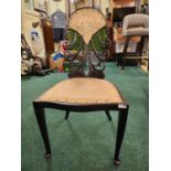 HEPPLEWHITE STYLE EBONISED HALL CHAIR WITH IVORY BROCADE UPHOLSTERY