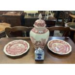 SPODE PINK TOWER - PLATES & COVERED GINGER JAR & Antique Copeland Spode New Stone Blue Fitzhugh