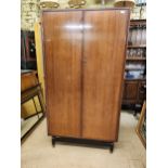 VINTAGE G-PLAN BEDROOM ASSEMBLY - DOUBLE WARDROBE, KNEEHOLE DRESSING TABLE WITH TRIPLE MIRROR AND