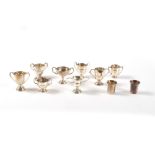 Lot consisting of eight silver bowls and two shot glasses, England, 20th century
