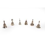 Lot consisting of six bells in sterling silver, 20th century