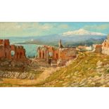 Scuola italiana, secolo XIX - View of Taormina with snow-capped Etna in the background