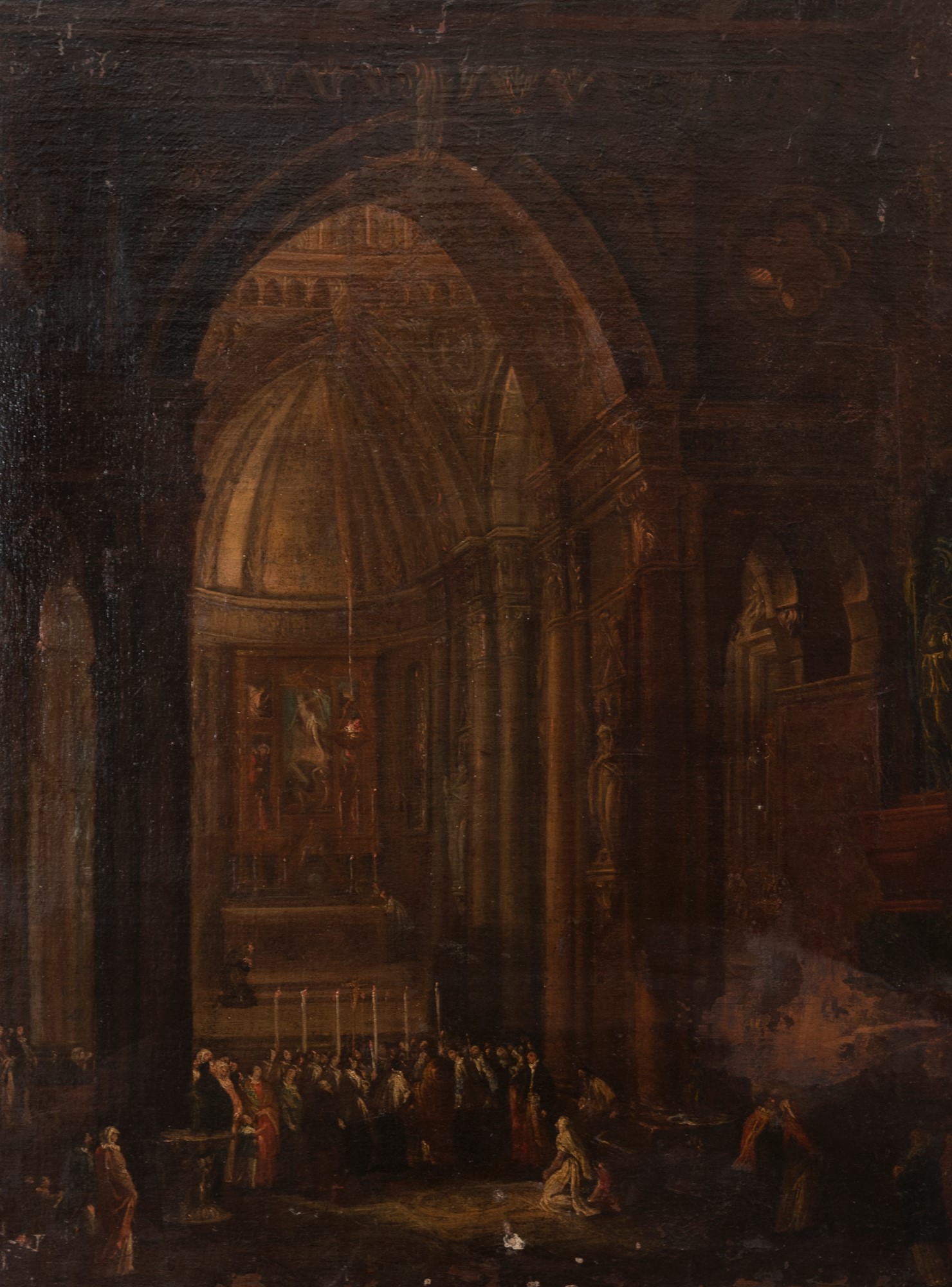 Maniera di Alessandro Magnasco - Gothic cathedral interior with procession