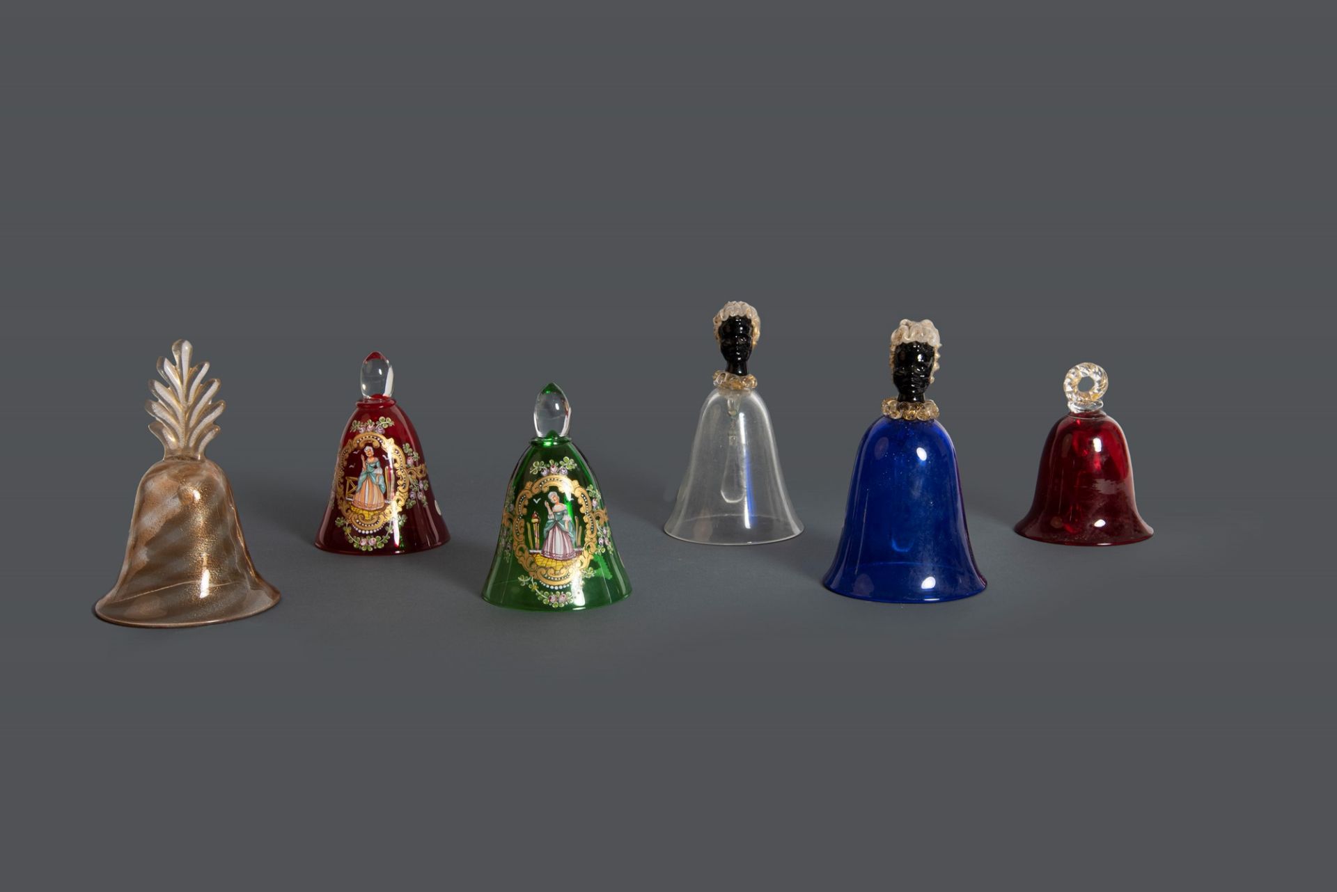 Lot consisting of six Murano glass bells, 20th century