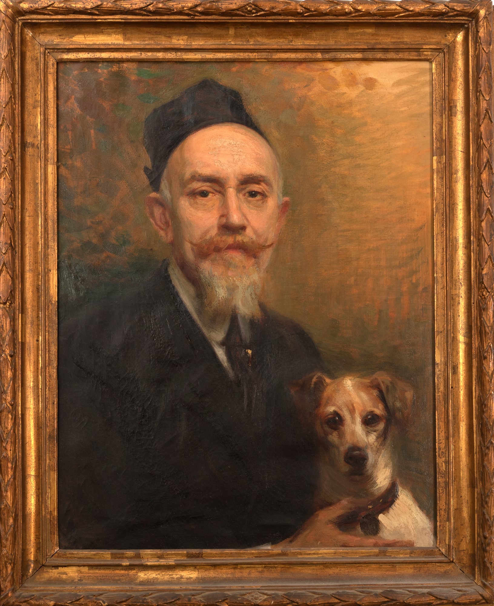 Scuola italiana, inizi secolo XX - Portrait of an elderly gentleman with a small dog - Image 3 of 3