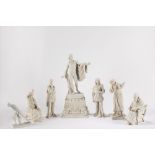 Lot consisting of seven small sculptures from ancient models, in biscuit, 19th-20th centuries