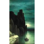 Scuola napoletana, secolo XIX - Coastal landscape in the moonlight with the Faraglioni of Capri
