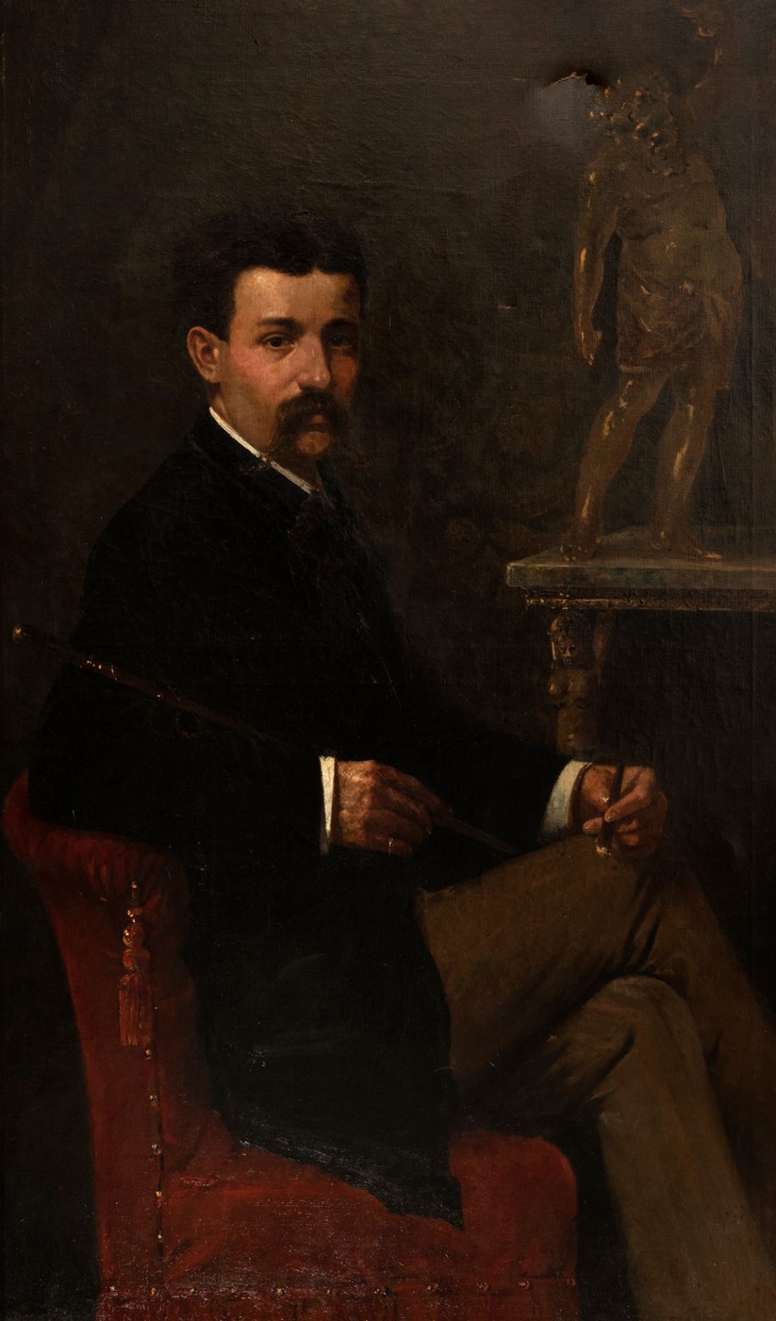 Scuola italiana, fine secolo XIX - inizi secolo XX - Portrait of a gentleman seated in his study