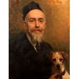 Scuola italiana, inizi secolo XX - Portrait of an elderly gentleman with a small dog