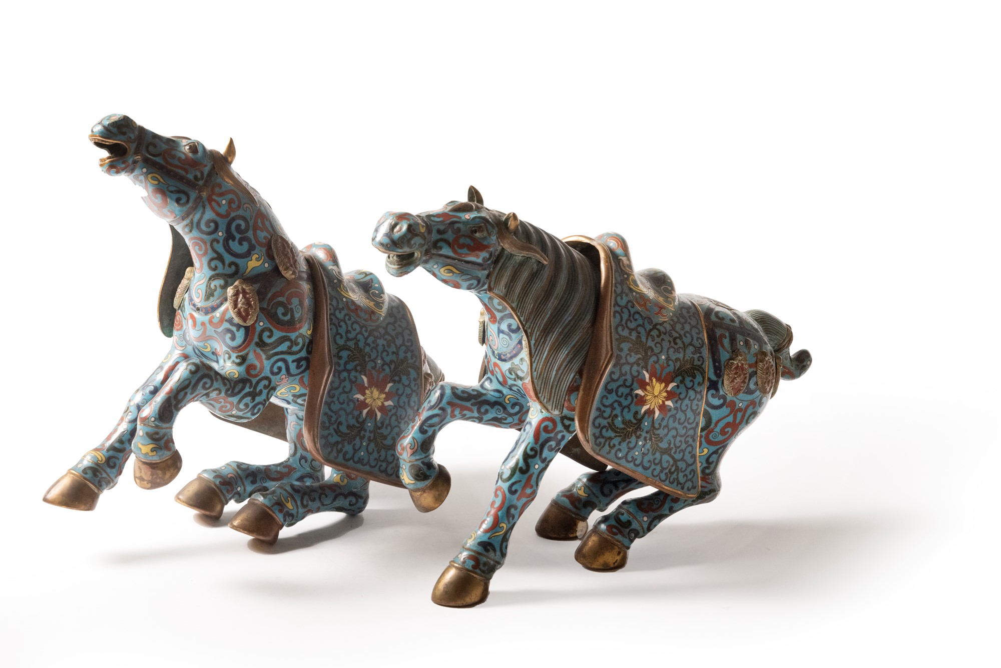 Pair of horses in cloisonné enamel, China, late 19th century