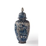 White and blue ceramic vase with lid, Delft 19th century