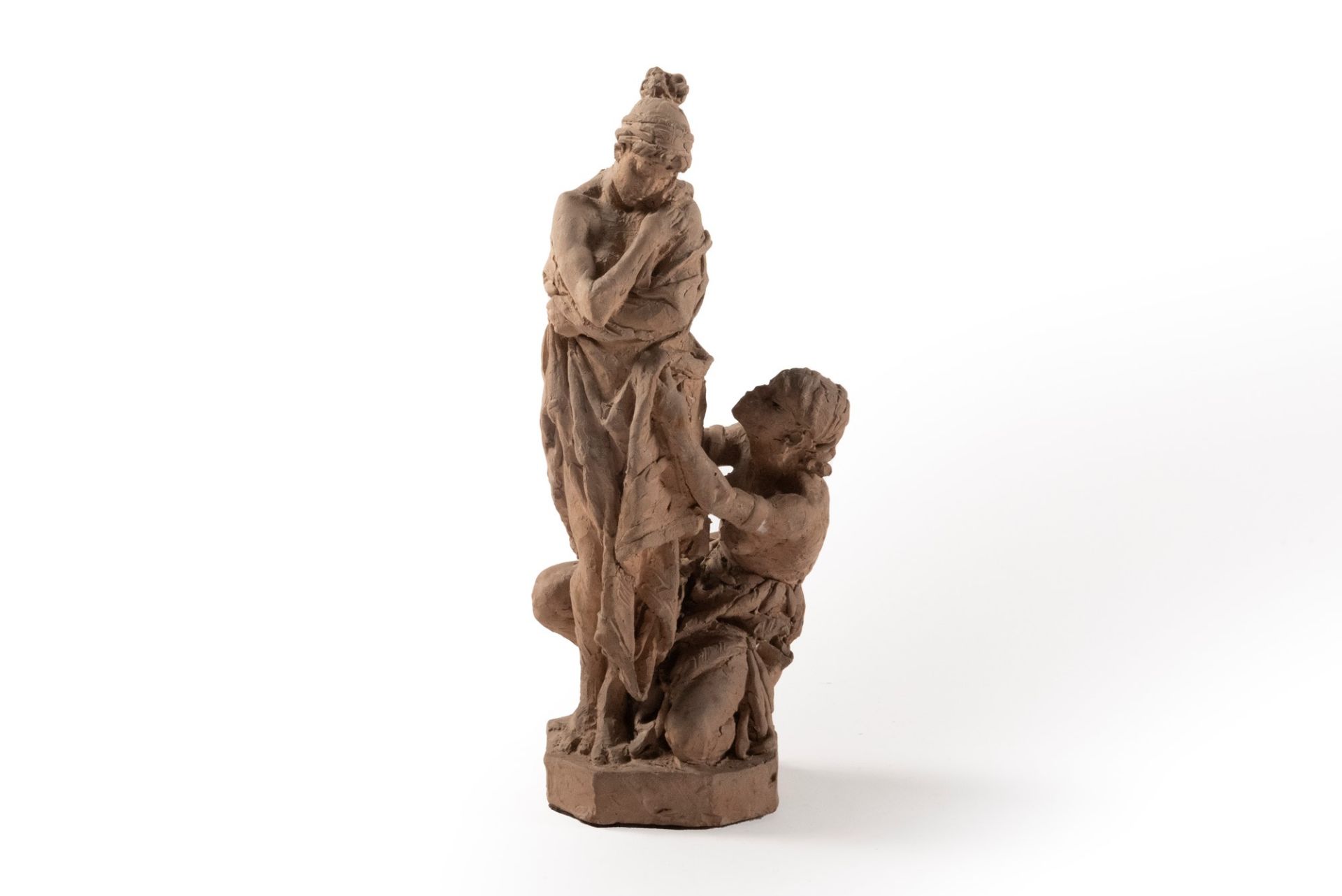 Terracotta sketch depicting a female figure with a black slave, 19th century