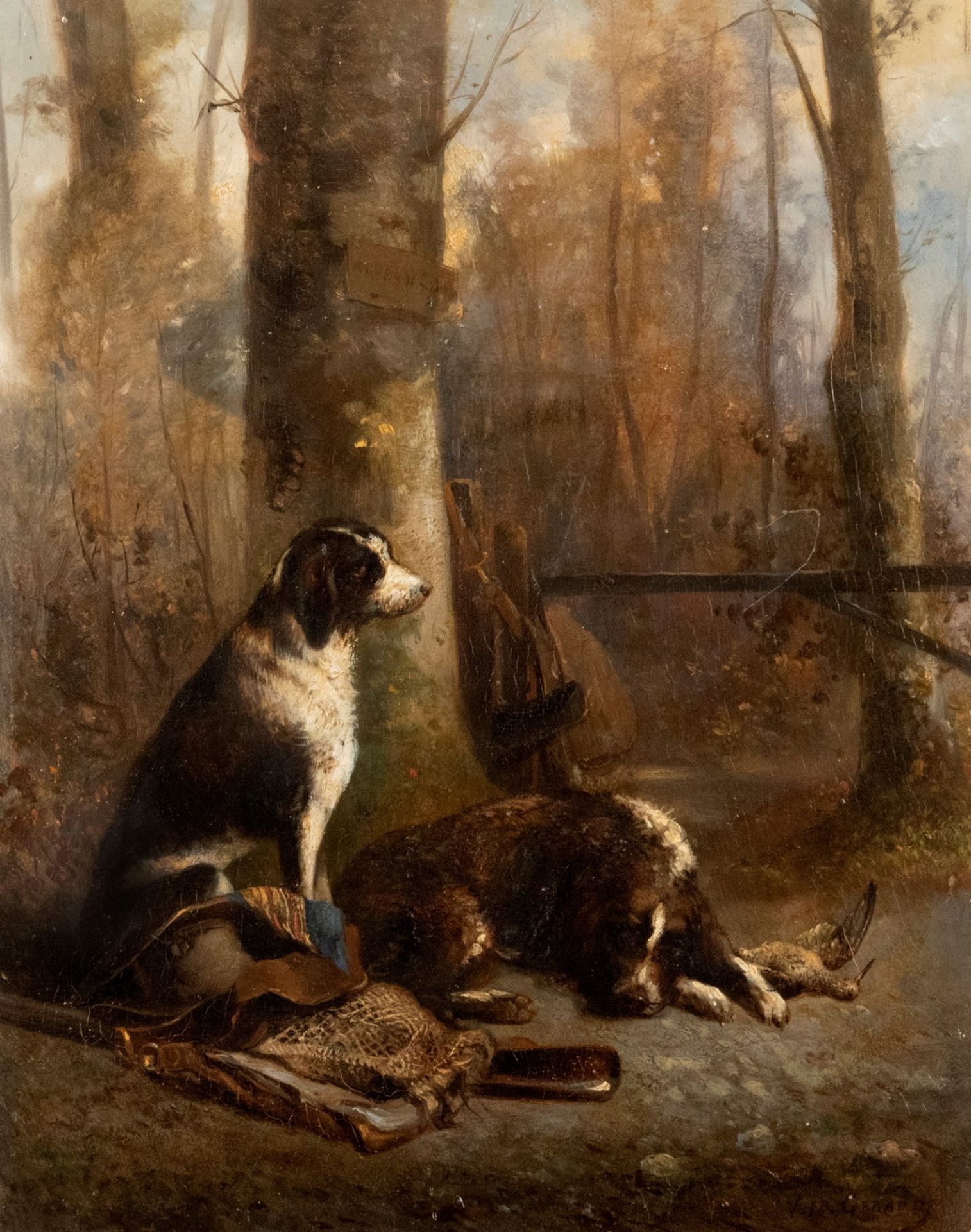 Scuola francese, secolo XIX - Dogs resting after hunting