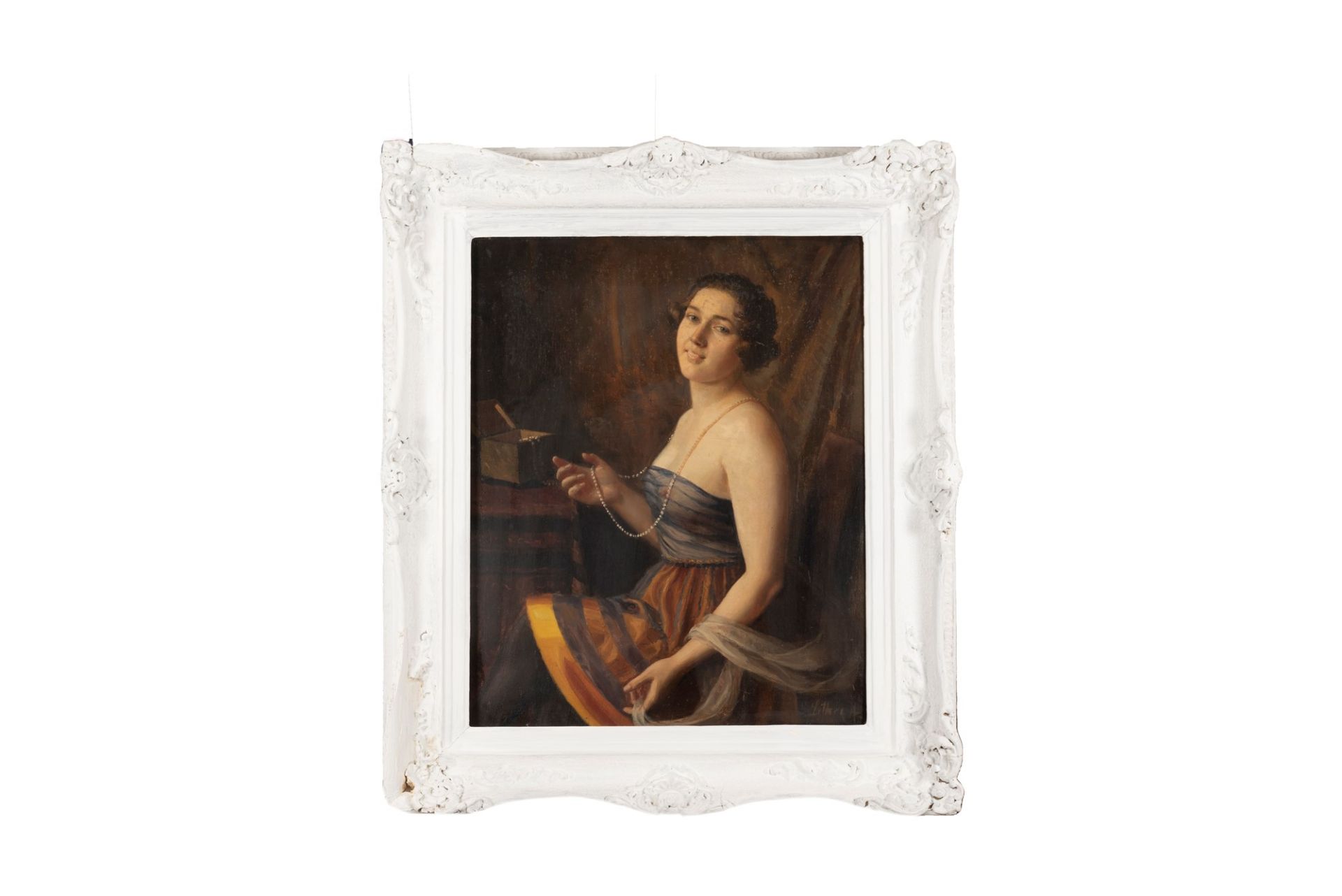Scuola europea, secolo XIX - Portrait of a Lady with a Pearl Necklace - Bild 3 aus 3