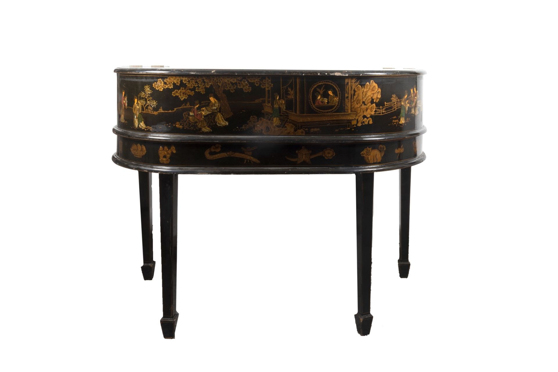Carlton House desk in black lacquered wood decorated with Chinoserie, early 20th century - Image 5 of 6