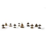 Lot consisting of ten bronze and metal pressure bells, 20th century