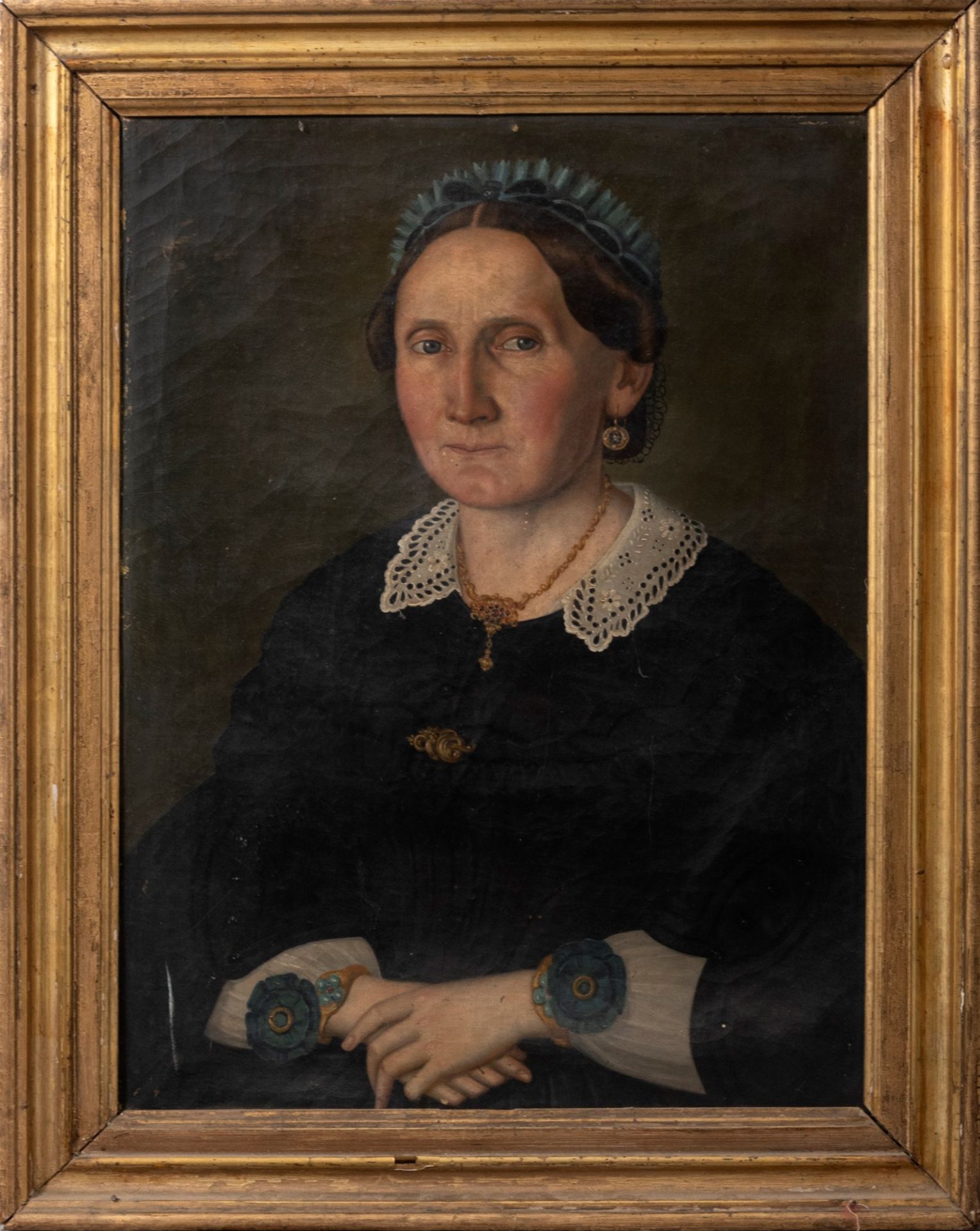 Scuola italiana, secolo XIX - Portrait of a lady in dark clothes with a lace collar - Image 3 of 3