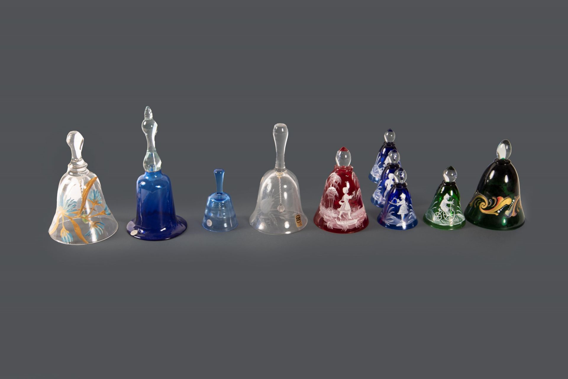 Lot consisting of ten Murano glass bells, 20th century