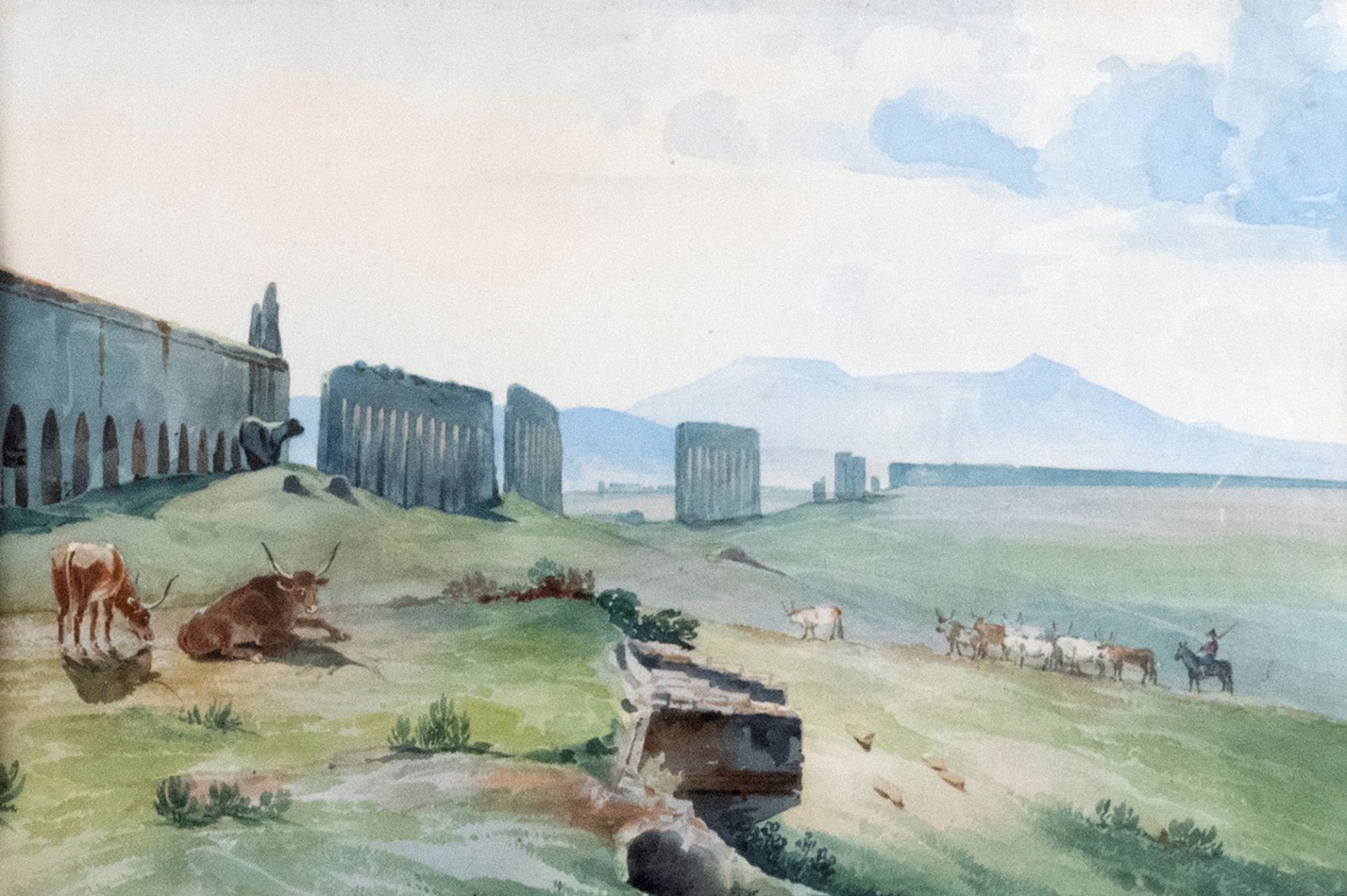 Scuola romana, secolo XX - Rome, view of the Claudio Aqueduct
