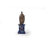 Silver statuette depicting Saint Anthony the Abbot on a lapis lazuli base, first half of the 20th ce