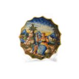 Historiated plate in polychrome majolica with an allegorical female figure