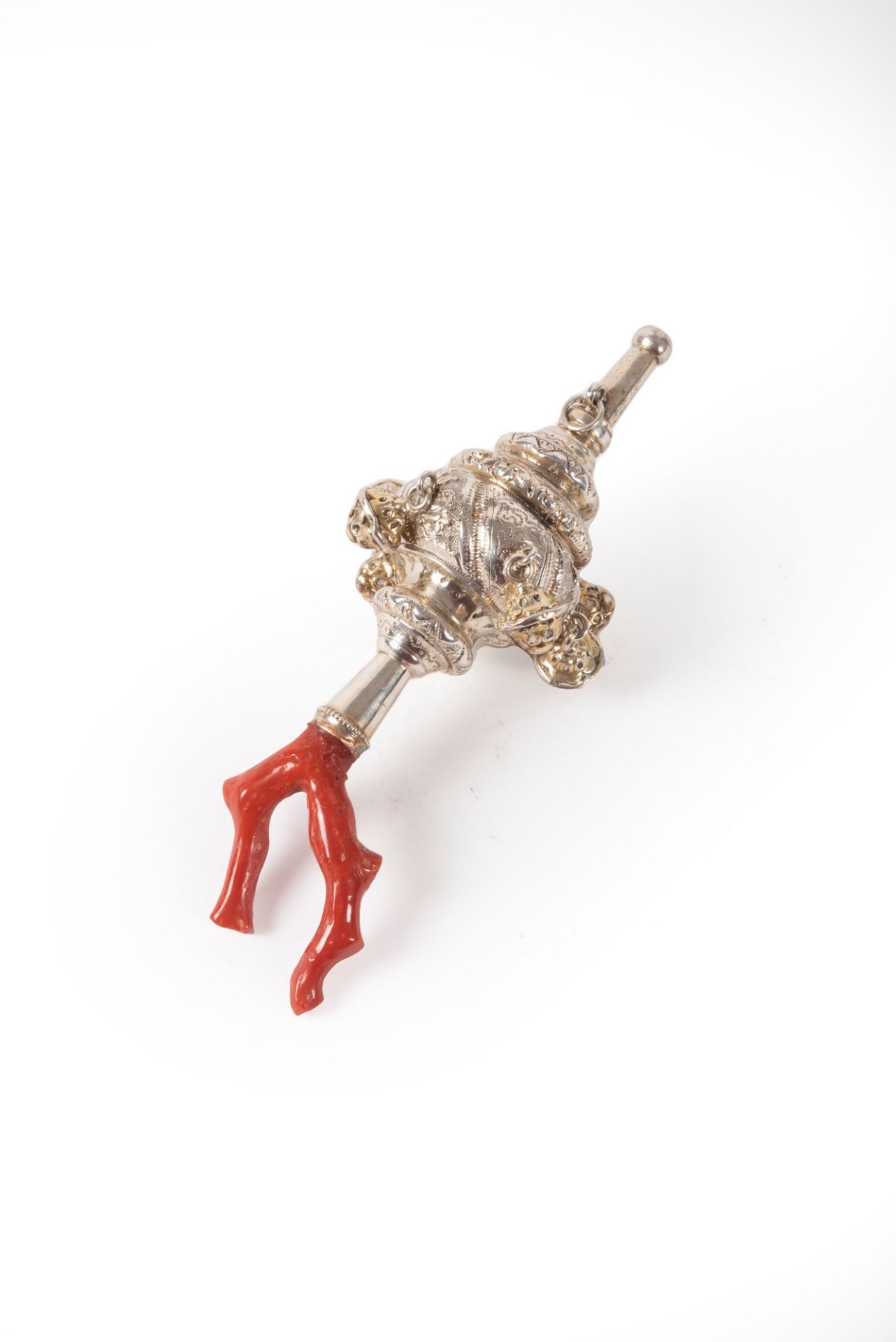 Silver and coral rattle, 19th century