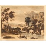 Two etchings depicting landscapes, by Claude Lorraine