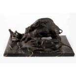 Bronze sculpture depicting a wild boar hunting scene, early 20th century