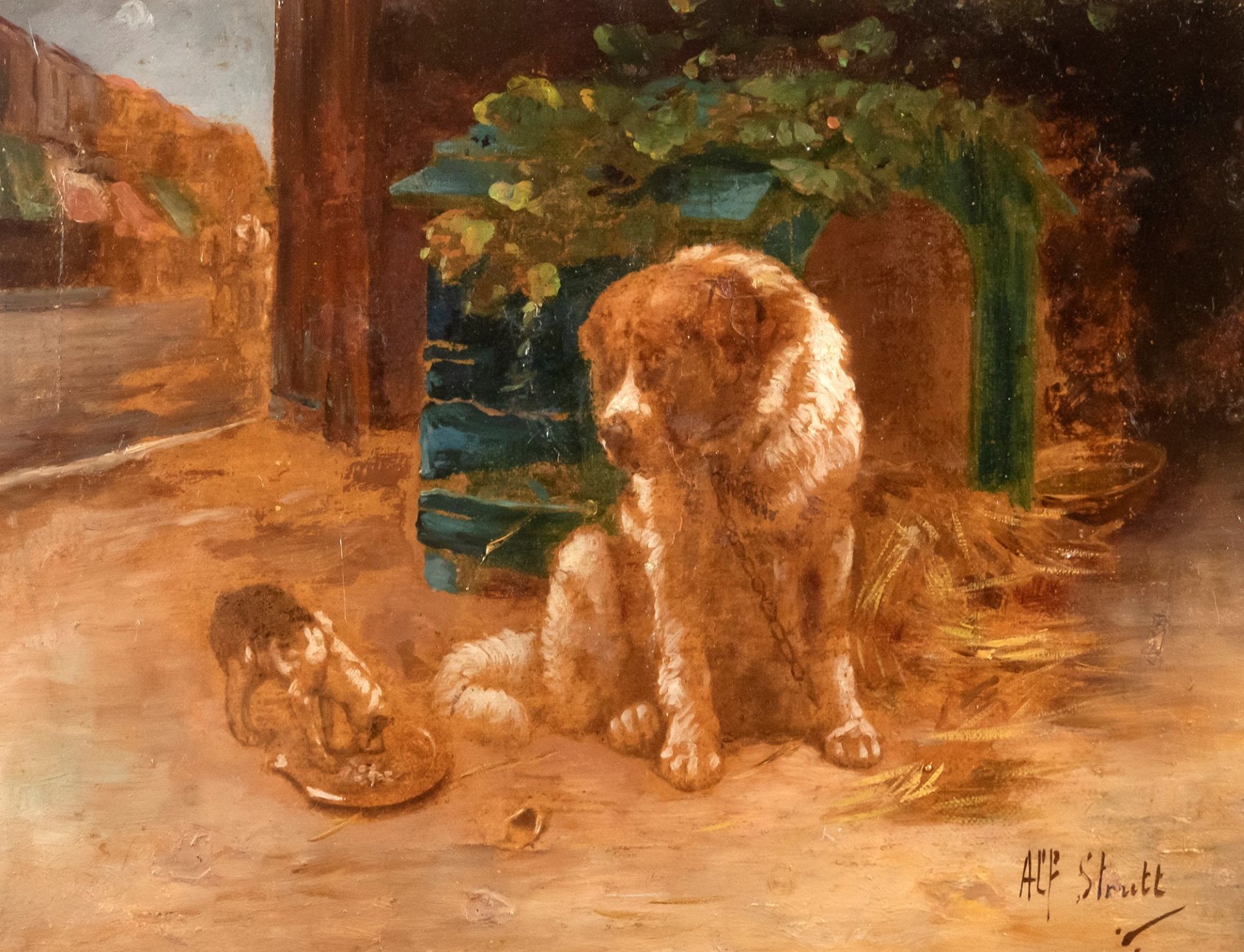 Scuola europea, secolo XIX - Saint Bernard dog with her puppy