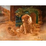 Scuola europea, secolo XIX - Saint Bernard dog with her puppy