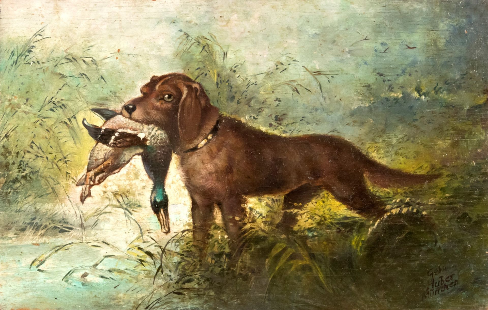 Scuola tedesca, inizi del XX secolo - Hunting dog with pheasant