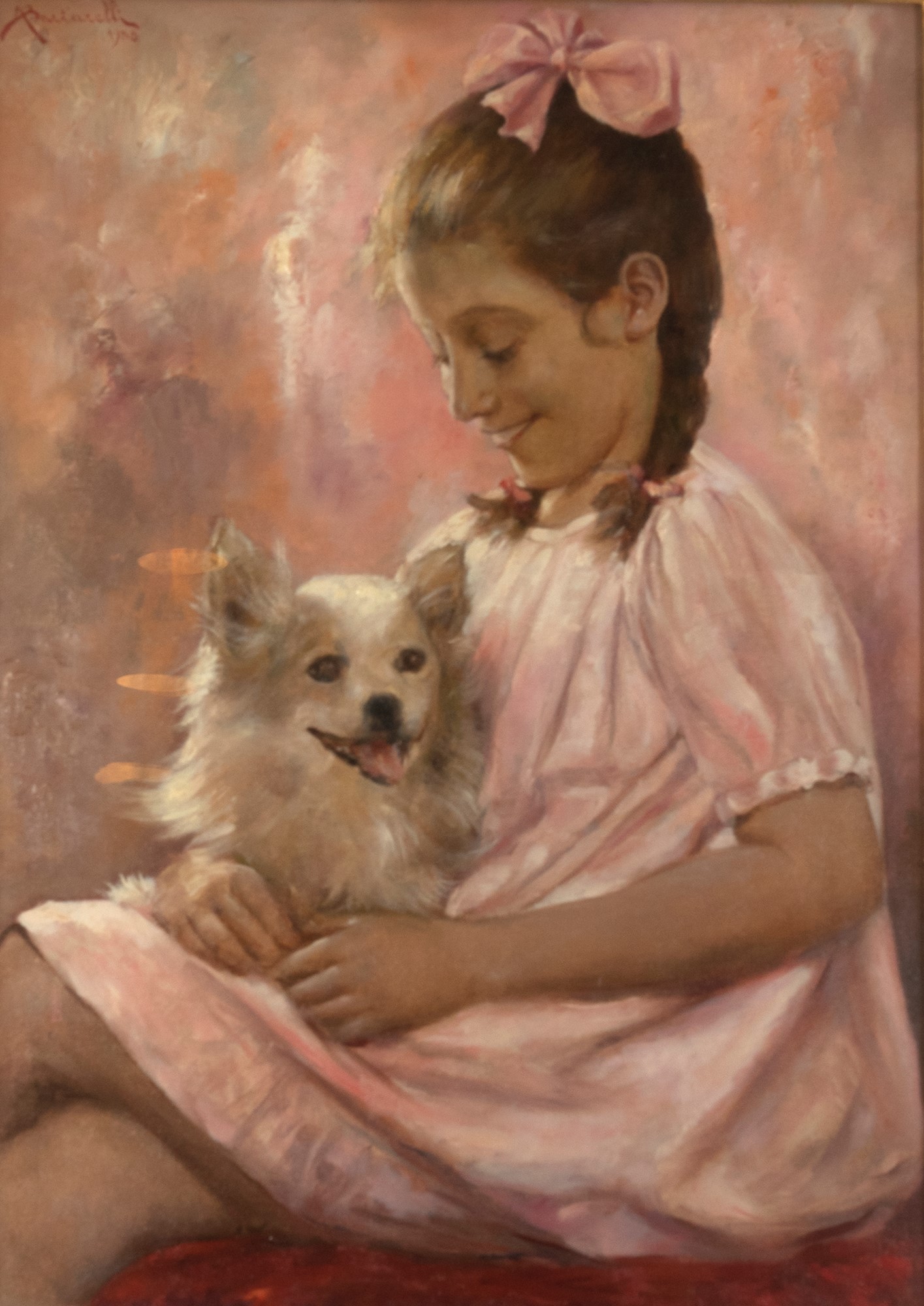 Scuola italiana, secolo XX - Portrait of a little girl with a little dog