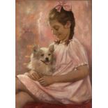 Scuola italiana, secolo XX - Portrait of a little girl with a little dog