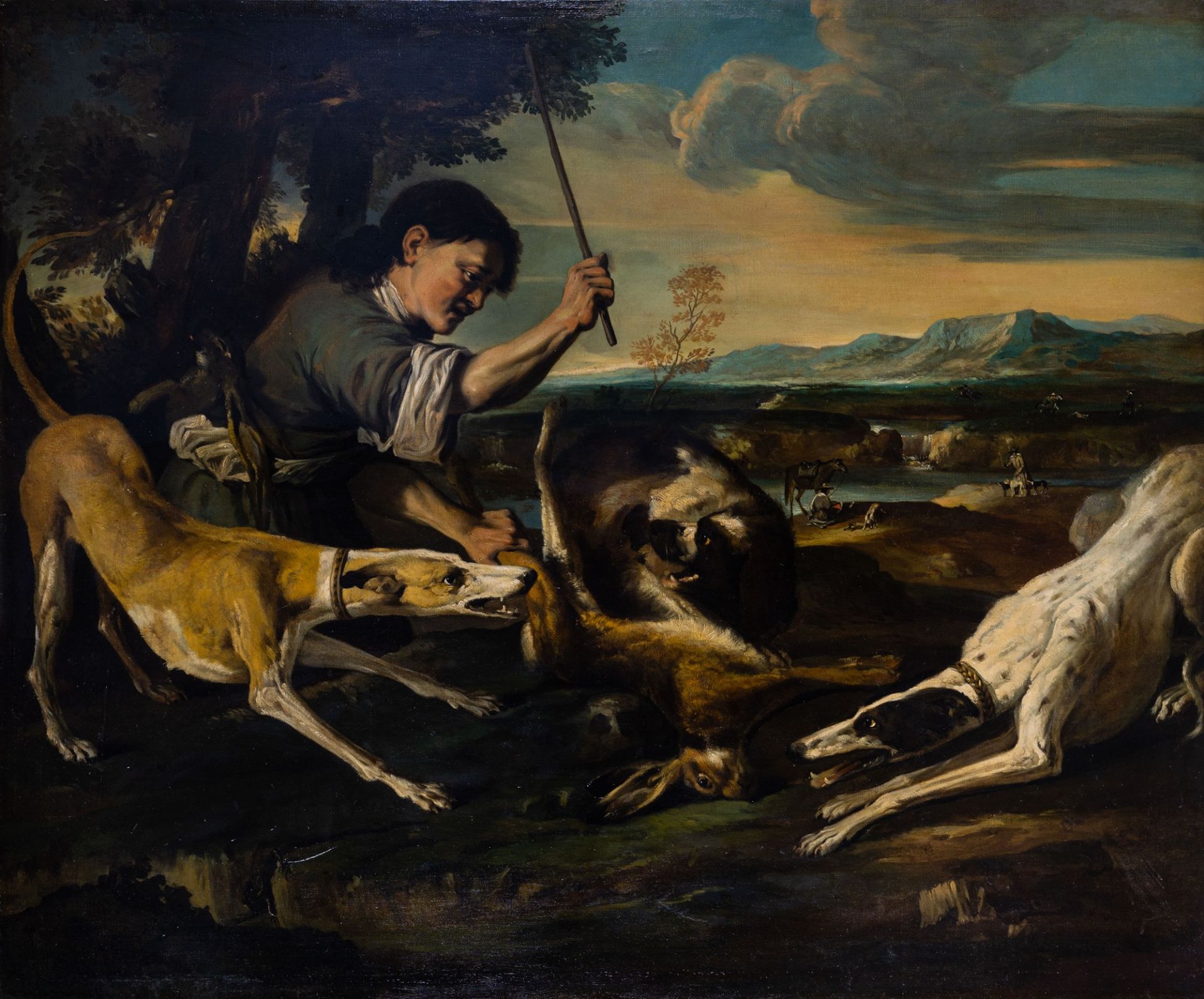 Imitatore di Michelangelo Pace, detto Michelangelo del Campidoglio - Hunter with hare and dogs - Image 2 of 3