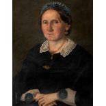 Scuola italiana, secolo XIX - Portrait of a lady in dark clothes with a lace collar