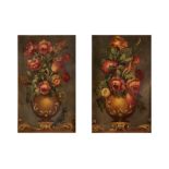 Scuola italiana, secolo XX - Pair of still lifes with flowers in a vase