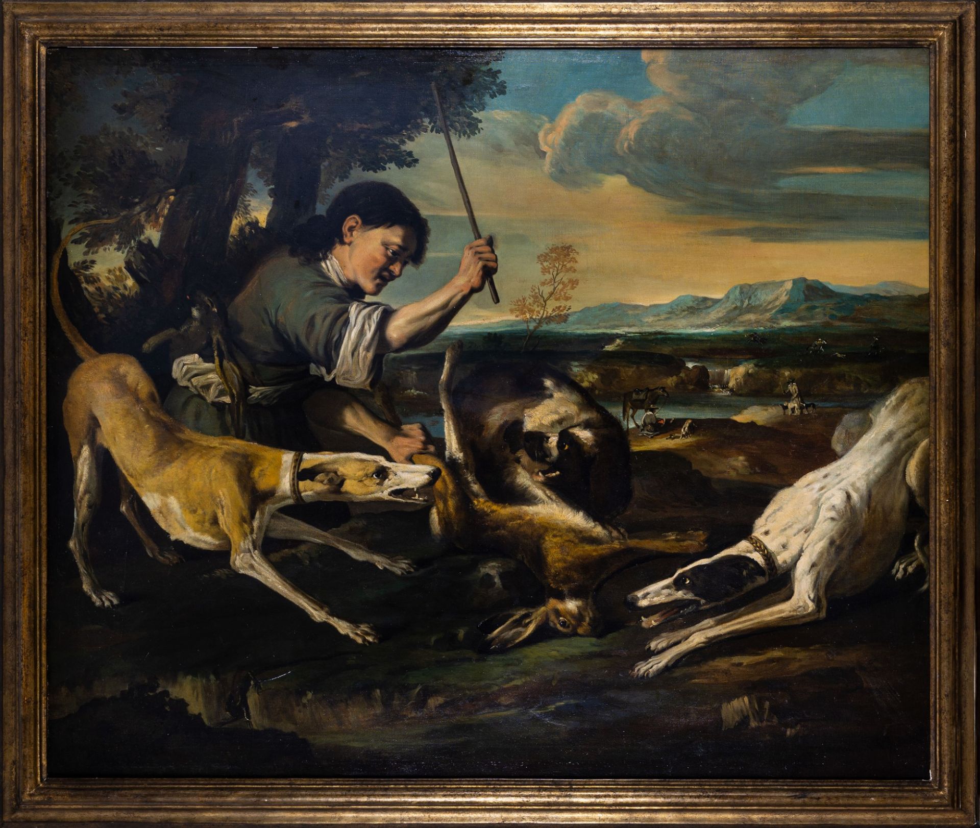 Imitatore di Michelangelo Pace, detto Michelangelo del Campidoglio - Hunter with hare and dogs