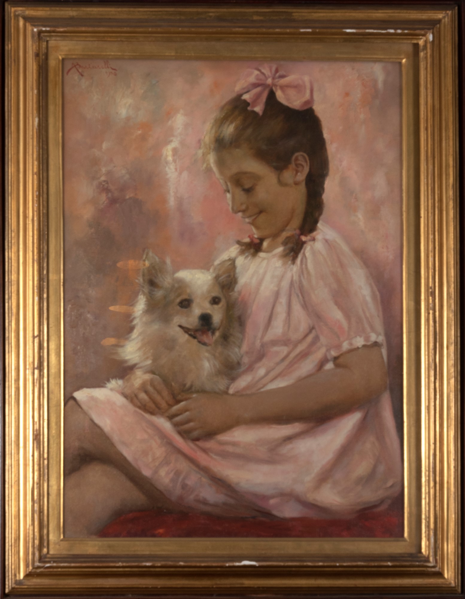 Scuola italiana, secolo XX - Portrait of a little girl with a little dog - Image 3 of 3