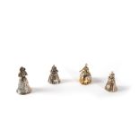 Lot consisting of four silver bells depicting female figures, 20th century